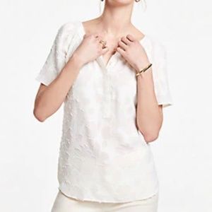 Ann Taylor Floral Jacquard Shirred Blouse